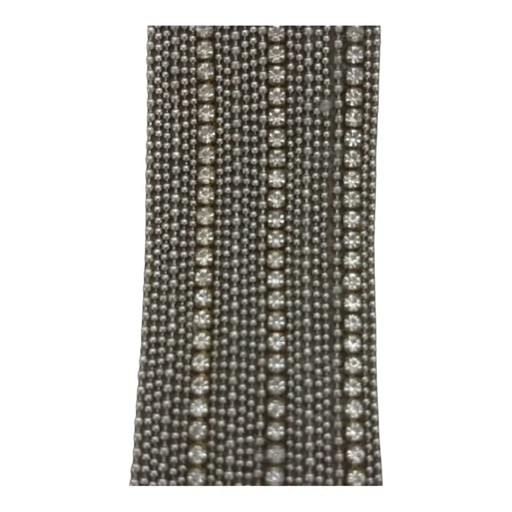 Bracelet Layered with Rhinestone and Silver Beads Women]s Silver/Tan